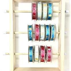 Wood Storage Natural Ribbon Rack Tabletop Curling Spool