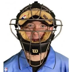 Wilson Umpire Gear Wilson MLB Titanium Umpire Mask With Two-Tone -smitty shop A3007T Wilson Titanium Umpire Mask Worn Front View 1