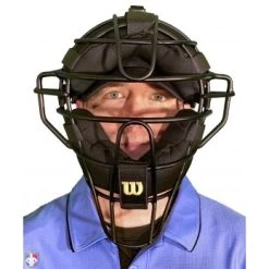 Wilson Umpire Gear Wilson Dyna-Lite Aluminum Umpire Mask With Memory Foam -smitty shop A3009 AL Wilson Dyna Lite Aluminum Umpire Mask with Memory Foam Worn Front View