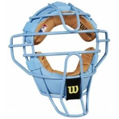 Wilson Umpire Gear Wilson MLB Sky Blue Dyna-Lite Steel Umpire Mask With Sky Blue And Tan -smitty shop A3009 BL TN Front Angled
