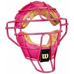 Wilson Umpire Gear Wilson MLB Pink Dyna-Lite Steel Umpire Mask With Pink And Tan -smitty shop A3009 PK TN Front Angled