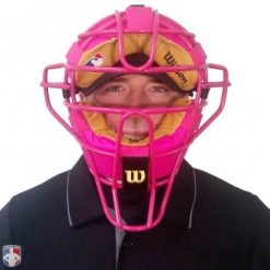 Wilson Umpire Gear Wilson MLB Pink Dyna-Lite Steel Umpire Mask With Pink And Tan -smitty shop A3009 PK TN Worn Front 1