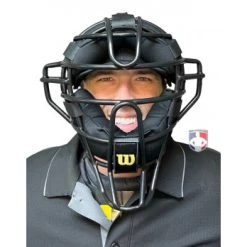 Wilson Umpire Gear Wilson Dyna-Lite Steel Umpire Mask With Memory Foam -smitty shop A3009X MEM Wilson Dyna Lite Steel Umpire Mask with Memory Foam worn front