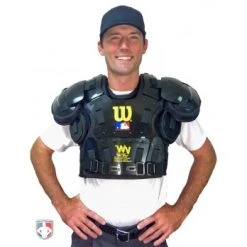 Wilson Umpire Gear Wilson Premium Umpire Chest Protector Replacement Harness -smitty shop A3210 Wilson Gold Chest Protector Worn Front 2 1