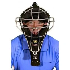 Wilson Umpire Gear Wilson MLB 6" Umpire Throat Guard 6 Wilson Umpire Gear Wilson MLB 6" Umpire Throat Guard -smitty shop A3901 BK Wilson MLB 6 Umpire Throat Gurad Worn Front View