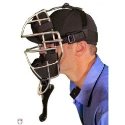 Wilson Umpire Gear Wilson MLB Gold 6" Umpire Throat Guard -smitty shop A3901 YE Wilson MLB Gold Umpire Throat Gurad Worn Side View