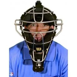 Wilson Umpire Gear Wilson MLB 4" Umpire Throat Guard -smitty shop A3902 BK Wilson MLB 4 Umpire Throat Guard Worn Front View