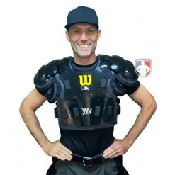 Wilson Umpire Gear Wilson MLB West Vest Pro Gold 2 Memory Foam Umpire Chest Protector -smitty shop B7203 Wilson MLB West Vest Pro Gold 2 Memory Foam Umpire Chest Protector front worn