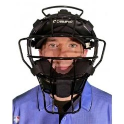 Champro Umpire Gear Champro Lightweight Steel Umpire Mask -smitty shop CM72 B CHAMPRO STEEL UMPIRE MASK Worn Front View