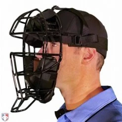 Force3 Umpire Gear Force3 Defender Umpire Mask -smitty shop F3 DEF BK BK Force3 Defender Umpire Mask with Black Worn Front Angled View