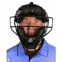 Force3 Umpire Gear Force3 Defender Umpire Mask -smitty shop F3 DEF BK BK Force3 Defender Umpire Mask with Black Worn Front View