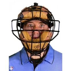 Force3 Umpire Gear Force3 Defender Umpire Mask With Tan -smitty shop F3 DEF BK TN Force3 Defender Umpire Mask with Tan Worn Front View 1