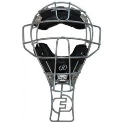 Force3 Umpire Gear Force3 Defender Umpire Throat Guard -smitty shop F3 DMTG SV Force3 Defender Umpire Throat Guard Silver Attached to Mask View