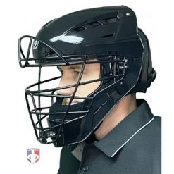Force3 Umpire Gear Force3 Black Defender Hockey Style Umpire Helmet -smitty shop F3 HSMv3 BK Force3 Black Defender Hockey Style Umpire Helmet worn angle