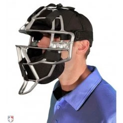 ALL-STAR Umpire Gear All-Star Silver Magnesium Umpire Mask With Black LUC 13 ALL-STAR Umpire Gear All-Star Silver Magnesium Umpire Mask With Black LUC -smitty shop FM4000MAG UMP SV BK All Star Magnesium Umpire Mask with Black LUC Worn Front Angled View