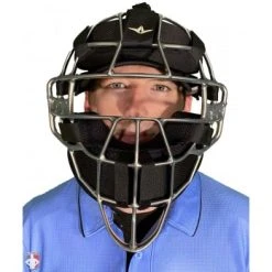 ALL-STAR Umpire Gear All-Star Silver Magnesium Umpire Mask With Black LUC 12 ALL-STAR Umpire Gear All-Star Silver Magnesium Umpire Mask With Black LUC -smitty shop FM4000MAG UMP SV BK All Star Magnesium Umpire Mask with Black LUC Worn Front View
