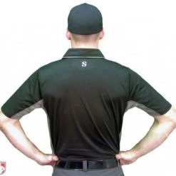 Smitty Umpire Smitty V2 Major League Replica Umpire Shirt - Black With Charcoal Grey -smitty shop S314 BK Smitty V2 Major League Replica Black with Charcoal Grey Worn Back View