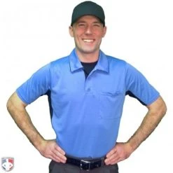 Smitty Umpire Smitty V2 Major League Replica Umpire Shirt - Sky Blue With Black -smitty shop S314 SB Smitty V2 Major League Replica Umpire Shirt Sky Blue with Black Worn Front