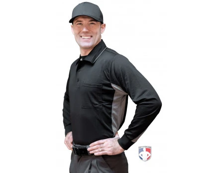 Smitty Umpire Smitty V2 Major League Replica Long Sleeve Umpire Shirt - Black With Charcoal Grey 1 Smitty Umpire Smitty V2 Major League Replica Long Sleeve Umpire Shirt - Black With Charcoal Grey