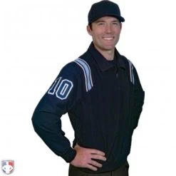 Smitty Umpire Smitty Traditional Half-Zip Umpire Jacket - Navy And Powder Blue 5 Smitty Umpire Smitty Traditional Half-Zip Umpire Jacket - Navy And Powder Blue -smitty shop S320 N PB Smitty Traditional Half Zip Umpire Jacket Navy with Powder Blue Front Angled View with Navy on Powder Blue on White Precision Cut Numbers 1