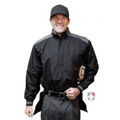 Smitty Umpire Smitty Major League Replica Convertible Umpire Jacket - Black With Charcoal Grey -smitty shop S340 Smitty Major League Replica Convertible Umpire Jacket Black with Charcoal Grey front with sleeves plate