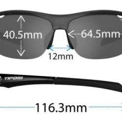 Tifosi Optics Tifosi Intense Sunglasses - Gloss Black / Smoke -smitty shop TIF INTENSE GBS Tifosi Intense Sunglasses Gloss Black Smoke Front with Dimensions