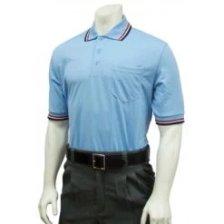 Smitty Umpire Smitty Pro Knit Umpire Shirt - Powder Blue With Red-White-Navy Trim