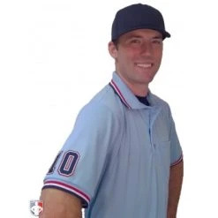 Smitty Umpire Smitty Pro Knit Umpire Shirt - Powder Blue With Red-White-Navy Trim -smitty shop U126 265 with N3 SUB NWR 1