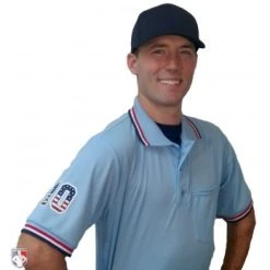 Smitty Umpire Smitty Pro Knit Umpire Shirt - Powder Blue With Red-White-Navy Trim -smitty shop U126 265 with N3 SUB SNS