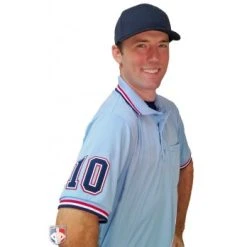 Smitty Umpire Smitty Pro Knit Umpire Shirt - Powder Blue With Red-White-Navy Trim -smitty shop U126 265 with N4 SUB NWR 2