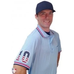 Smitty Umpire Smitty Pro Knit Umpire Shirt - Powder Blue With Red-White-Navy Trim -smitty shop U126 265 with N4 SUB SNS 2