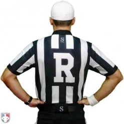 Smitty Officials Apparel Smitty 2" Stripe Body Flex Short Sleeve Football Referee Shirt With Position Placket -smitty shop USA117X FLEX R Smitty 2 Stripe Body Flex Football Referee Shirt Worn Back View
