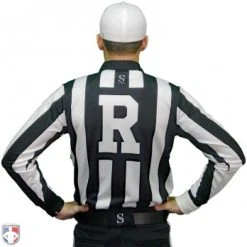 Smitty Officials Apparel Smitty 2" Stripe Heavyweight Interlock Long Sleeve Football Referee Shirt With Position Placket -smitty shop USA118X R Smitty 2 Stripe Long Sleeve Football Referee Shirt Worn Back View