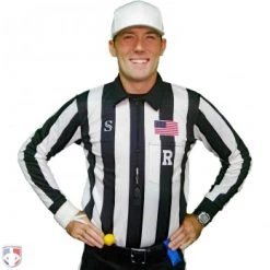 Smitty Officials Apparel Smitty 2" Stripe Heavyweight Interlock Long Sleeve Football Referee Shirt With Position Placket
