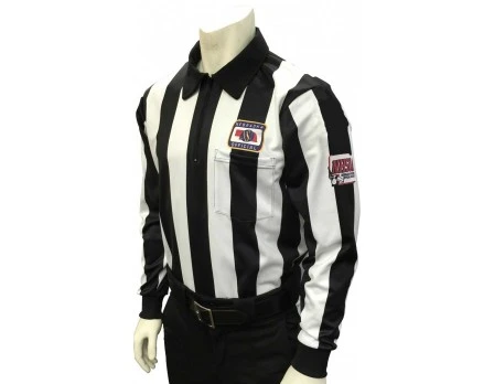 Nebraska (NSAA) 2 1/4" Stripe Foul Weather Football Referee Shirt With NHSOA Logo 1 Nebraska (NSAA) 2 1/4" Stripe Foul Weather Football Referee Shirt With NHSOA Logo
