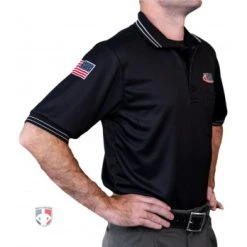 Illinois (IHSA) Umpire Shirt - Black -smitty shop USA300ILL BK IIllinois Umpire Shirt Black Front Angled Flag