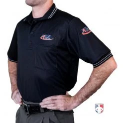 Illinois (IHSA) Umpire Shirt - Black -smitty shop USA300ILL BK IIllinois Umpire Shirt Black Front Angled logo