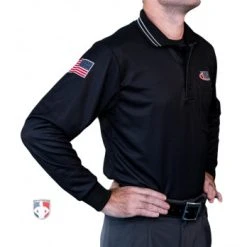 Illinois (IHSA) Long Sleeve Umpire Shirt - Black -smitty shop USA301ILL BK Illinois IHSA Long Sleeve Umpire Shirt Black angled