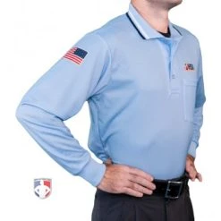 Illinois (IHSA) Long Sleeve Umpire Shirt - Powder Blue -smitty shop USA301ILL PB Illinois IHSA Long Sleeve Umpire Shirt Powder Blue angled 2