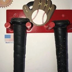 MWCSPORTS Baseball Bat Rack Display Holder Red Wall Mount With Glove Decal 2 Bats Softball